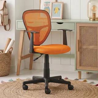 Schreibtischstuhl Kinder STUDIO ergonomisch, Orange - Kinderschreibtischstuhl für Kinderzimmer, drehbar und höhenverstellbar mit Armlehnen, atmungsaktiver Meshbezug [max. Belastbarkeit 100 kg]
