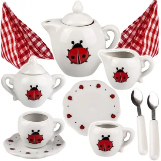 alles-meine.de GmbH 13 TLG. Set Puppengeschirr/Teeservice & Kaffeeservice - Marienkäfer & Punkte - Geschirr Porzellan/Keramik - Porzellangeschirr - Kinderküche - Picknickse..