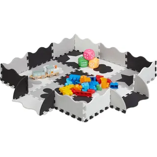 Relaxdays Puzzlematte 34-teilig, EVA Schaumstoff, schadstofffrei, 0,77 m2, Spielmatte Rand, versch. Motive, grau/weiß, 1 x 31.5 x 31.5 cm