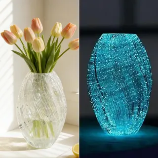 Blumenvase Glas im Dunkeln Leuchtend, 26cm Hoch Vase Glas, Glasvase Frühling, Tulpen Vase, Blumenvasen Modern, Tulpenvase Glasvasen Vasen für Frühlingsdeko Innen Tischdeko Zuhause (B)