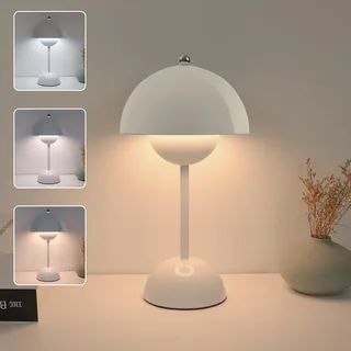 EXTRASTAR Flowerpot LED Tischlampe, Dimmbare Touch-Pilz Lampe, Kabellos mit 3 Farbtemperatur, USB-Aufladbare, Tischlampe für Schlafzimmer, Wohnzimmer, Weiß