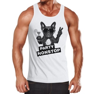 Neverless Tanktop Party Herren Tank-Top Nonstop Mops French Bulldog Muskelshirt Muscle Shirt Neverless® mit Print weiß S
