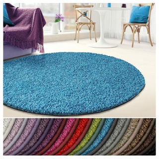 Hochflor-Teppich Madrid, Wohnteppich in verschiedenen Farben & Größen, Teppichläufer, Karat, rund blau Ø 200 cm