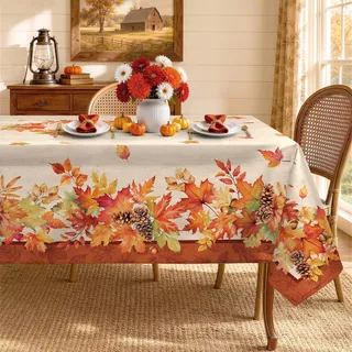 Arquiel Herbst Ahornblätter Polyester Tischdecke 152 x 213 cm | Waschbare Polyester-Tischdecke mit dekorativem Muster-Motiv, wasserabweisend und pflegeleicht für Küche, Esszimmer, Feste und