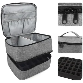 LIMITADA Nagellack Aufbewahrung, Doppelschicht Nagellack Organizer für 30 Nagellackflaschen und 1 LED-Nagellampe Nageltrockner Tasche Nagelack Aufbewahrungsbox Kosmetikkoffer Nagelkit Bag (grau)
