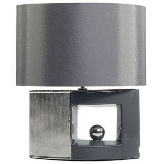 BELIANI Tischlampe Grau und Silber Porzellanfuß durchbrochen Stoffschirm langes Kabel mit Schalter Modern Glamourös