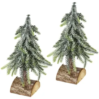 I.GE.A. Dekobaum Weihnachtsdeko, Weihnachtsbaum (Set, 2 St), Künstlicher mini Tannenbaum geeist auf Holzsockel 25 cm grün