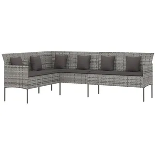 vidaXL Gartensofa in L-Form mit Kissen Grau Poly Rattan