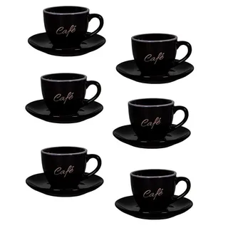 AnticLine Espressotasse 6er Set schwarz Espressotassen mit Unterteller Mokkatassen Antic, Steingut schwarz