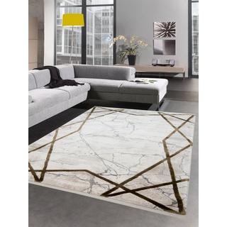 Wollteppich Teppich Wollteppich Marmorteppich geometrisches Muster beige creme, Carpetia, rechteckig, Höhe: 12 mm, Maschinengewebt beige|braun 80 cm x 300 cm x 12 mm