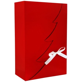 Premium Rote Weihnachtsbaum Geschenkbox – 24 Stk – 30x20x10 cm | Eingetragenes EU-Design | Satinband | Nachhaltige Verpackungslösung