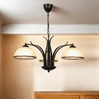 Licht-erlebnisse - Hängelampe Messing Antik Weiß 3-flammig E27 Jugendstil Metall Glas Pendelleuchte Wohnzimmer Esszimmer
