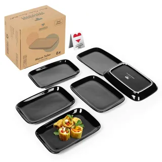 Urban Lifestyle Tapasteller Set 6 Stück Schwarz aus Feinsteinzeug, 15x10 cm rechteckig, Antipasti & Mezze Teller, Sushi Teller, Dessertteller klein, stapelbar