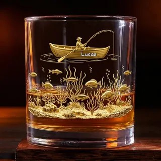 Geschenke Mall Personalisiertes Whiskyglas - Angeln - geburtstagsgeschenk für männer, whiskey geschenke für männer, whisky glas personalisiert, glas personalisiert (Modell #2)