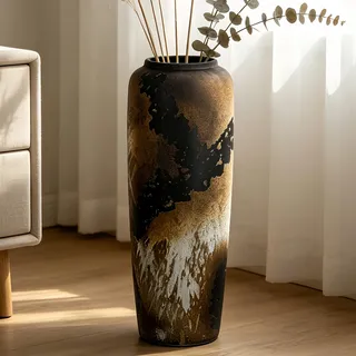 Duoqulou Große Rustikale Keramik Bodenvase, 50 cm, Vintage Boho Vase für Heimdekoration, Texturierte Terrakotta Vase für Wohnzimmer, Regal oder Eingangsbereich
