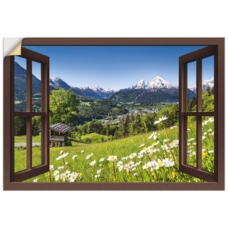 ARTland Wandbild selbstklebend Vinylfolie 70x50 cm Fensterblick Fenster Alpen Landschaft Berge Wald Gebirge Wiese Natur T5TP