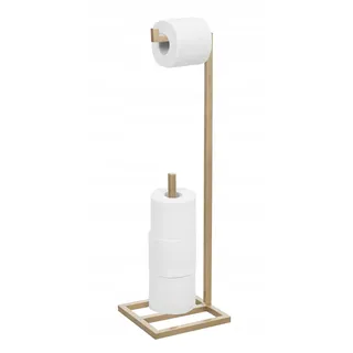FRAMADO - Toilettenpapierhalter Stehend - Klopapierhalter ohne Bohren - Toilettenpapier Ständer mit Aufbewahrung Möglichkeit - aus Metall Pulverbeschichtet - 23 x 23 x 69 cm - SONO Gold