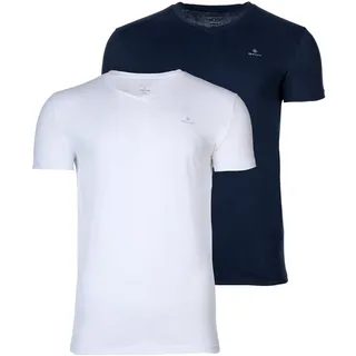 GANT Herren T-Shirt, 2er Pack - V-Ausschnitt, V-Neck, kurzarm, Baumwolle Marine/Weiß S