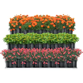Pflanzbeet Renswoude 3-stufig 118x118x60cm Gartenbeet Stufenbeet Hochbeet Blumenbeet 3 Etagen treppenförmig Stahl Anthrazitgrau
