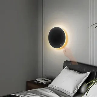 LED Innen Wandleuchte mit Touch Control Schalter Wandleuchtung Eisen Acryl Kreativ Wandlampe Schwarz/Weiß Rund Wandleuchte Wohnzimmer Hotel Kinderzimmer Schlafzimmer (Schwarz Warmes Licht,13cm)