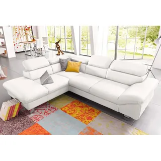 COTTA Ecksofa Driver L-Form, B: 265 cm, moderne Couch mit Wellenunterfederung, Leder, inkl. 3x Kopfteilverstellung, optional mit Schlaffunktion + Stauraum weiß