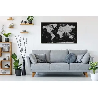 Famanu Weltkarte Poster zum Kratzen - 80x56 cm, Schwarz/Silber