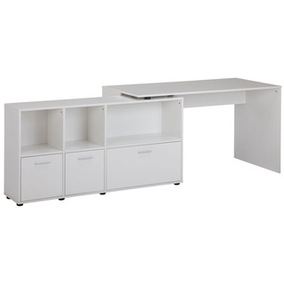 Rootz Schreibtisch mit Sideboard – Moderner Home-Office-Eckschreibtisch – Weiß – 136 cm