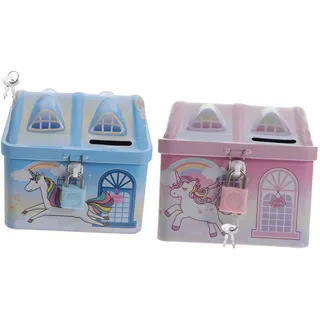 STOBOK 2stücke Einhorn-spartopf Mit Schloss Münzsparglas Cartoon-sparglas-Ornament Schöner Einhorn-spartopf Geldsparglas Für Hausdekor Süße Münzglas