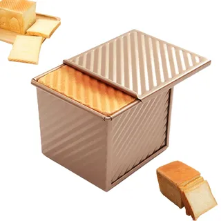 EVDZNA Brotbackform mit Deckel, 14x12,2x11,2cm Toast Brot Backform, Toastbrotform Antihaft, Toastbrot Brotform Kastenform, Toastbackblech mit Luftlöchern, für Toast, Kuchen, Gold