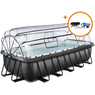 EXIT TOYS Black Leather Pool Set 540 x 250 x 122 cm inkl. Sandfilterpumpe und Abdeckung + Zubehörset