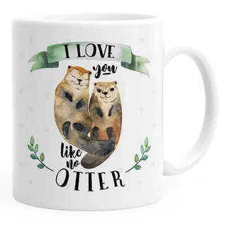 MoonWorks Tasse Kaffee-Tasse Otter Pärchen I love you like no otter Geschenk Liebe Spruch Kaffeetasse Teetasse Keramiktasse MoonWorks® einfarbig, Keramik weiß