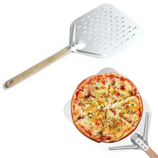 Pizzaschieber, 40x30cm 12 Zoll Pizzaschaufel mit Großer Fläche und Abnehmbaren Griff, Pizza Schieber für Hausgemachte Pizzen, Backen, Brot(FARBE:Silber)