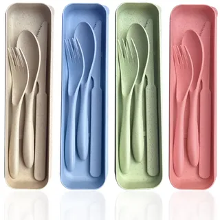 RYHHH Besteck Set 4 Sets,Reisebesteck Set,Plastik Besteck Mehrweg Set,Tragbares Camping Besteckset,Besteht Aus Einem Messer,Gabel & Löffel,Praktisches Besteckset Für Arbeit,Schule,Camping Und Reisen