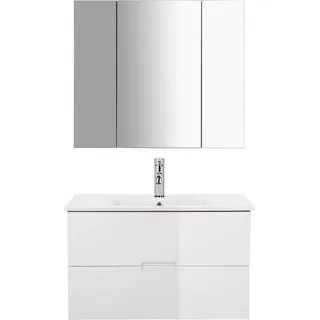 WELLTIME Badmöbel-Set »Lund Badmöbel Set Badschrank Badezimmerset«, (Komplett-Set, 3 St.), Waschtisch, Spiegelschrank und Becken Breite 80cm, weiß