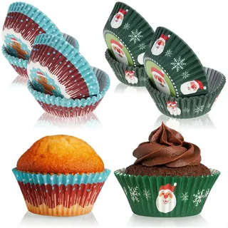 com-four® 200x Muffin Backformen Weihnachten - Bunte Cupcake Förmchen
