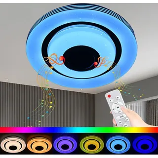 Deckenleuchte LED-Deckenleuchte mit Bluetooth-Lautsprecher, RGB, Fernbedienung, 36W Ø30 cm Bunte Deckenlampe mit Fernbedienung, dimmbar, RGB-Farbw... - Kupfer