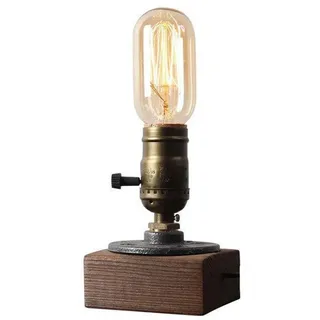 OOWDMPE E27 Vintage Tischlampe mit Kabel und Stecker Holz Sockel Retro Nachttischlampe Landhausstil Kleine Lampe Rustikal Metall Tischleuchte für Schlafzimmer Bett Wohnzimmer(mit Leuchtmittel)