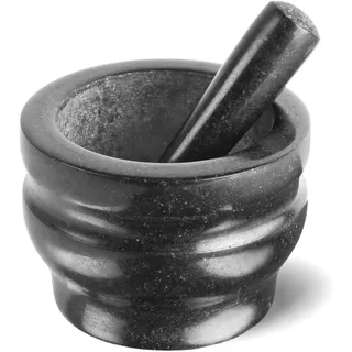 Cole & Mason Worcester Mörser mit Stößel aus poliertem Granit groß 18 cm, langlebiger Steinmörser mit Stößel Set für Gewürz und Kräuter, Leicht zu reinigen, Gewürzmörser, Schwarz