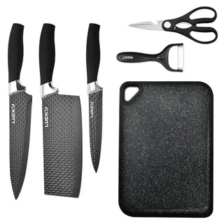 Küchenmesser Edelstahl Messer Set 6-teilig Profi Schere & Schäler Klinge LUCKY® - Schwarz