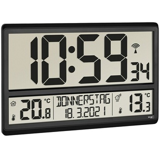 TFA Dostmann Digitale Funkuhr mit Temperaturanzeige  (Schwarz, 36 x 2,8 x 23,5 cm)