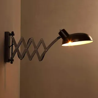 Retro Wandleuchte Innen Leseleuchte mit Metall Scherenarm Wandlampe Verstellbar Teleskopausleger Nachttischlampe Wand-Leselampe E27 Vintage Industrialleuchte, Für Wohnzimmer Schlafzimmer Studie Büro