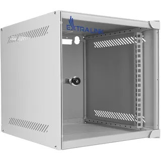 Extralink Netzwerkschrank 10 Zoll Rack 280x310 mm Glastür Grau | 10-Zoll-Wandschrank 280 x 310 mm, Glastür mit Schloss, abnehmbare Seitenwände, Montageset mit Käfigmuttern inklusive