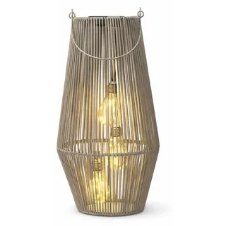 Formano Laterne Rattan 55 cm 3 LED Birnen Solar Dämmerungssensor braun