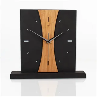 Kreative Feder Standuhr Designer-Standuhr „Stripe“ aus Holz ohne Ticken, Tisch-Standuhr aus MDF in modernem Look mit exklusiver Applikation schwarz