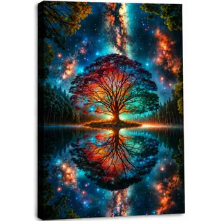 Kunstdruck auf Leinwand, Motiv: Baum des Lebens, Sternenhimmel, Spiegelbilder, Wanddekoration, modernes abstraktes Poster, Druck, Kunstwerk für Wohnzimmer, Yoga, Zimmer, Hotel, Schlafzimmer