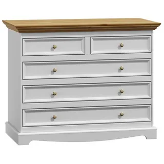 JVmoebel Schubkastenkommode Weißes Holz Sideboard im Landhausstil mit fünf Schubladen (1 St., Schubkastenkommode), Made in Europa weiß