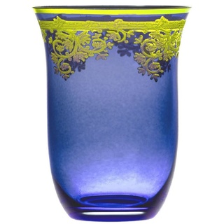 Casa Padrino Luxus Barock Wasserglas 6er Set Blau / Gold Ø 9 x H. 12 cm - Handgefertigte und handbemalte Wassergläser - Biergläser - Weingläser - Hotel & Restaurant Accessoires - Luxus Qualität