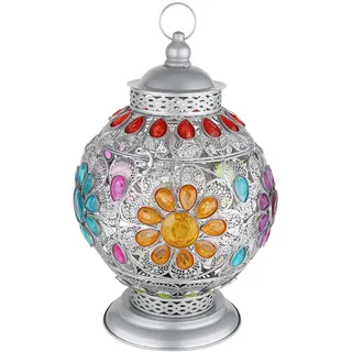 Tischlampe Tischleuchte Nachttischlampe Schlafzimmerlampe, Metall Acrylkristalle orientalisch silberfarben, E27 Fassung, DxH 27x39,5cm