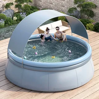 Aufblasbares Kinderbecken Mit Sonnendach Und Stützstangen Für Familien  Großes Aufblasbares Outdoor-becken Mit Doppellagiger Schwimmmatte