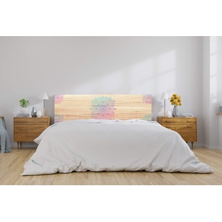 Oedim Kopfteil Bett PVC Imitation Holz Mandala 100 x 60 cm, Kunststoff, Farben, 100X60CM